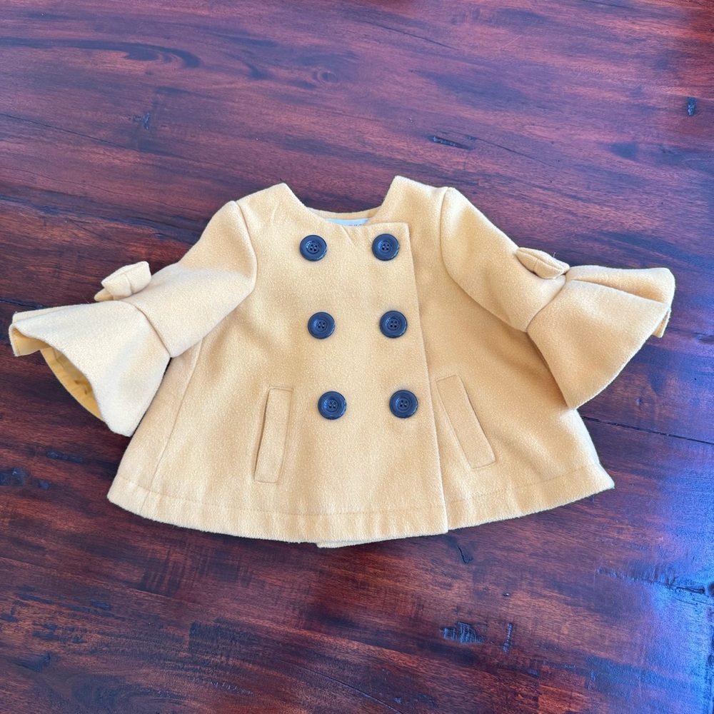 Max Studio Mustard Yellow Double Breasted Dress Coat Infant Girl Size 12Mos
